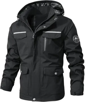 Blazer Rain Jacket for Men Lightweight Soft Shell Mountain Windbreaker Hooded Coat Work Coats with Cargo Pockets