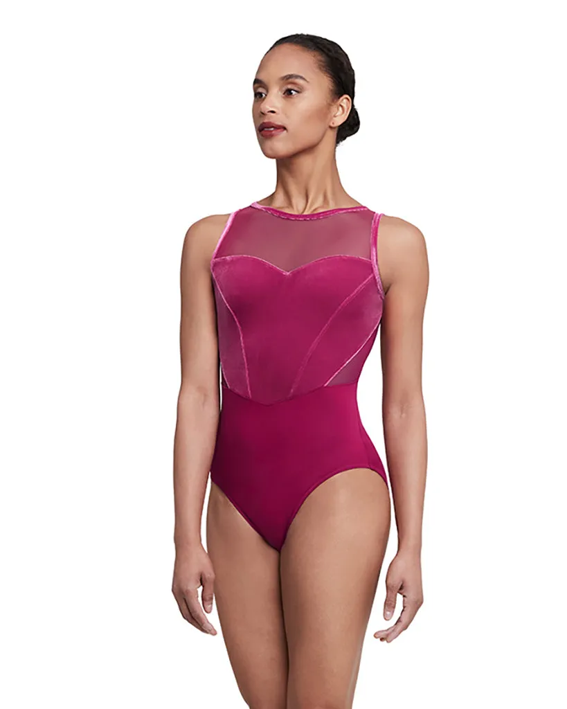 Bloch Sofia High Neck Sweetheart Mesh Seamed Velvet Bodice Open Back Tank Leotard - TWL5685 Girls