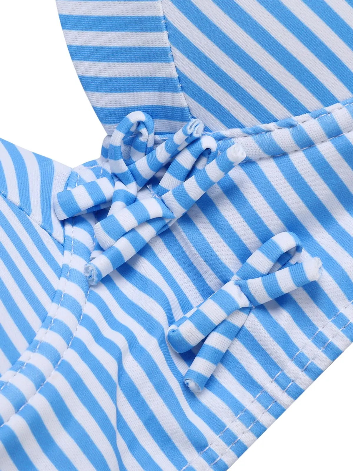 Blue 1950s Halter Bow Stripes Swimsuit
