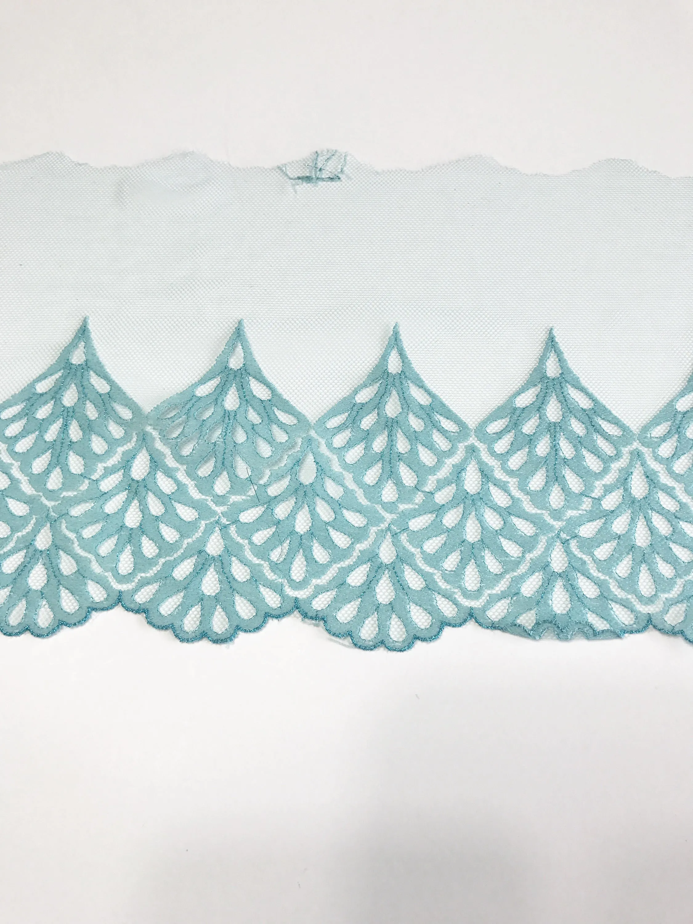Blue 7" Wide Embroidered Lace Trim