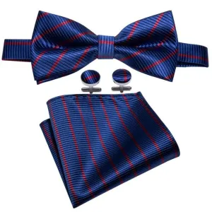 Blue & Cherry Red Thin Stripes Matching Bowtie Set (3pc)