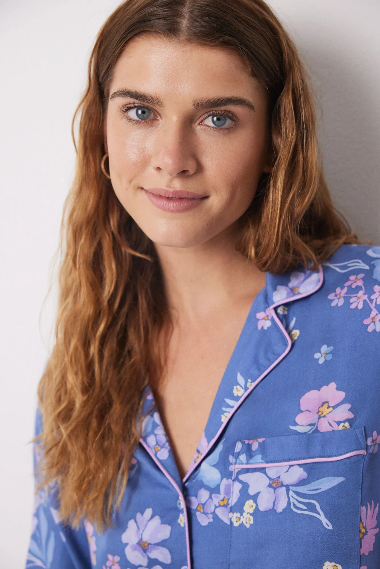 Blue floral soft touch shirt pajamas