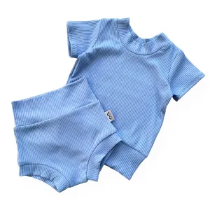 Blue Ribbed Summer Lounge Set