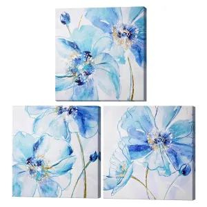 Blue Spring Poppy Canvas Wall Art Print Set of 3 - 16" x 16"