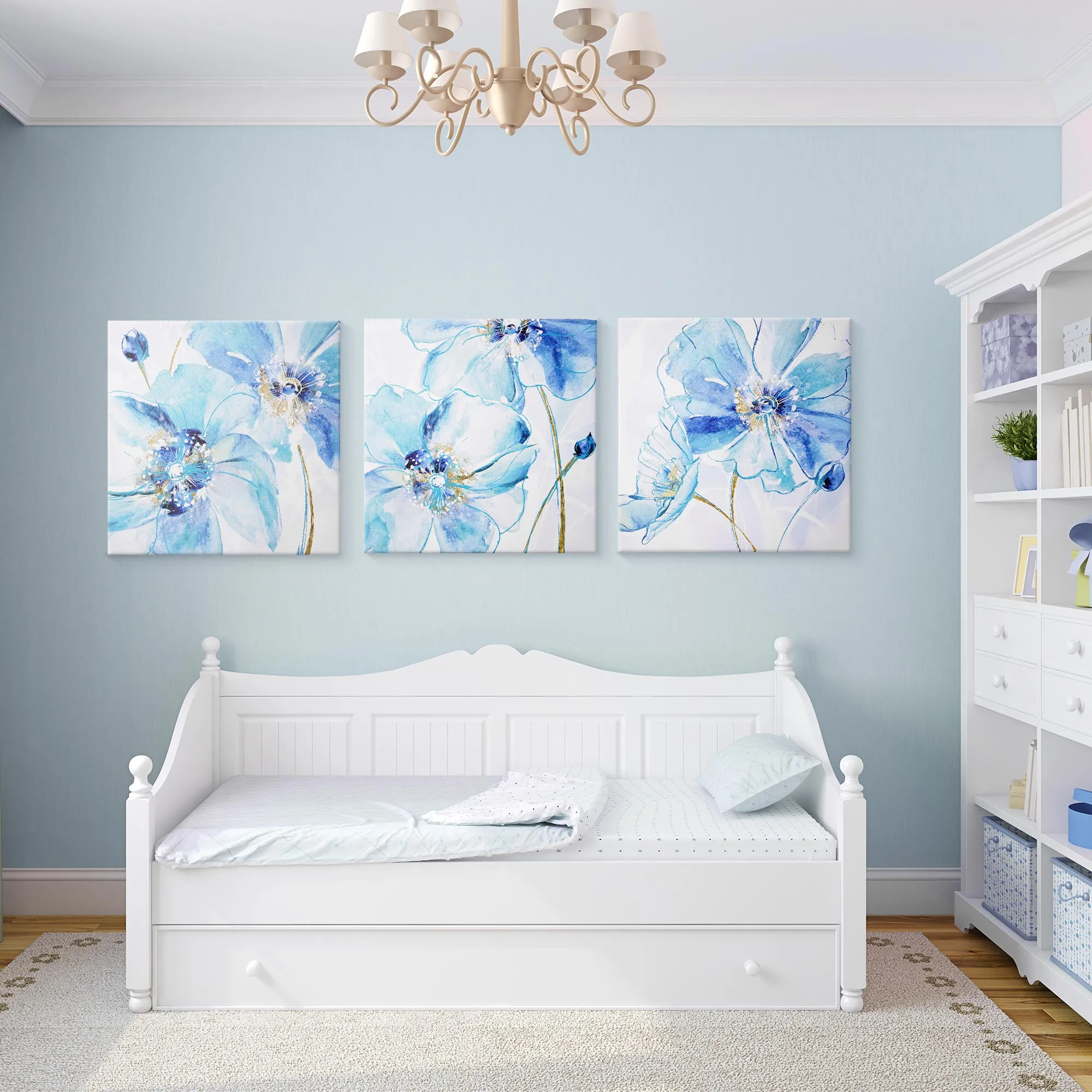 Blue Spring Poppy Canvas Wall Art Print Set of 3 - 16" x 16"