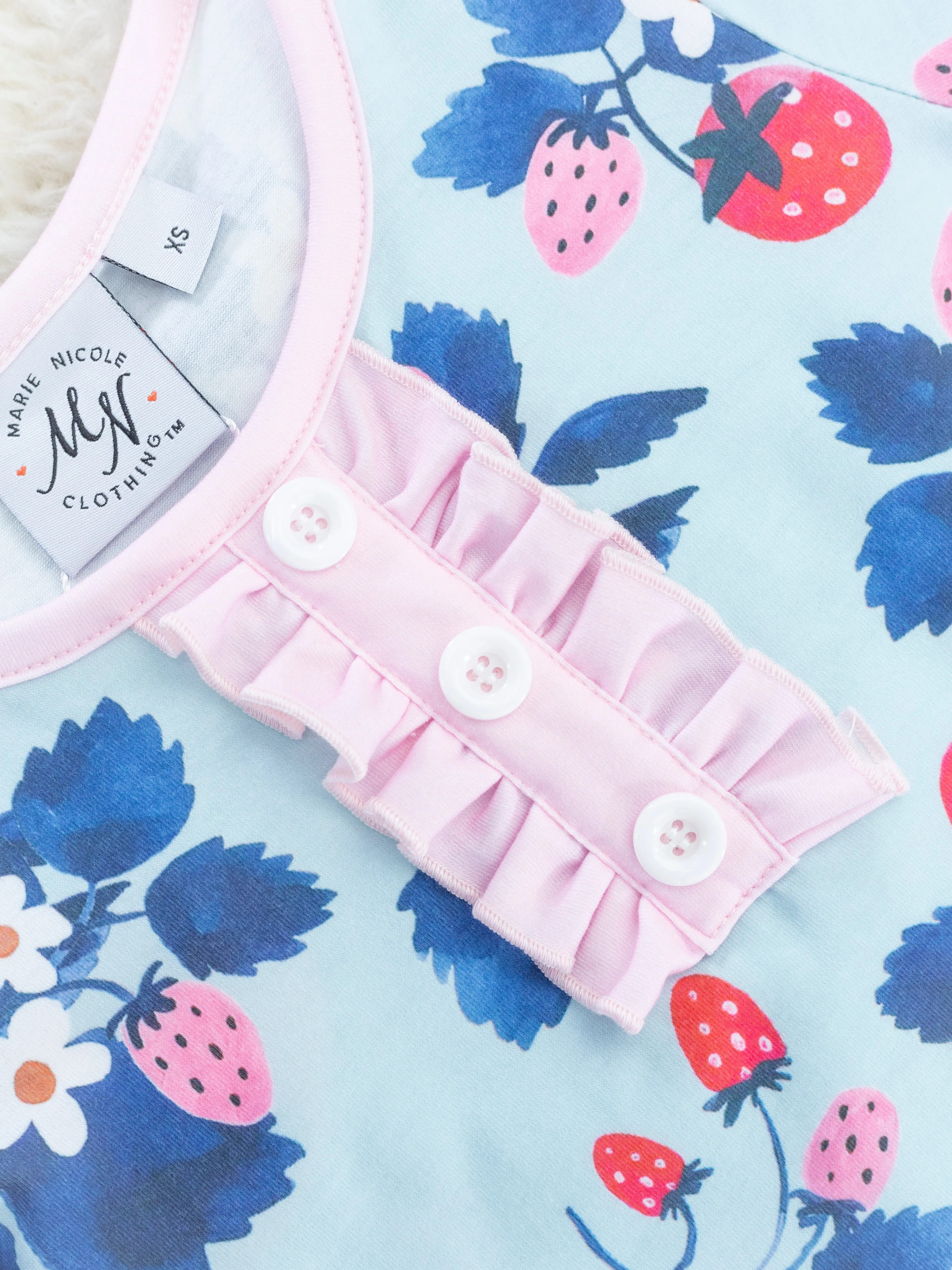 Blue Strawberry Ruffle Pajamas