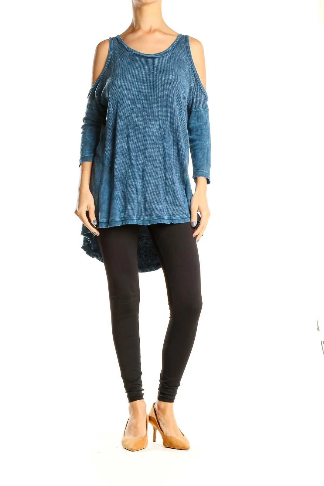 Blue Tie And Dye Cold Shoulder Top