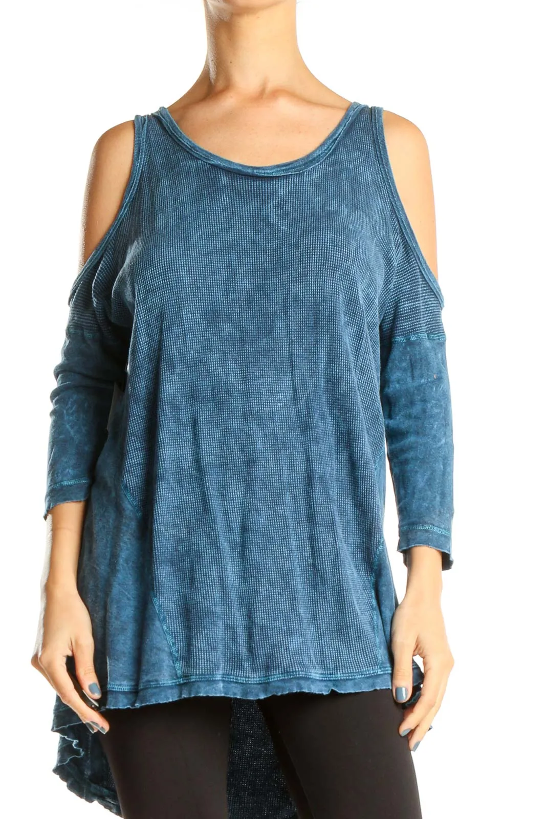 Blue Tie And Dye Cold Shoulder Top