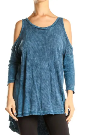 Blue Tie And Dye Cold Shoulder Top