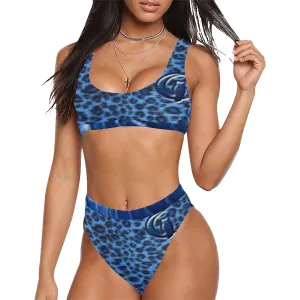 BLUE TIGER CROCO SKIN Sport Top & High-Waisted Bikini Swimsuit