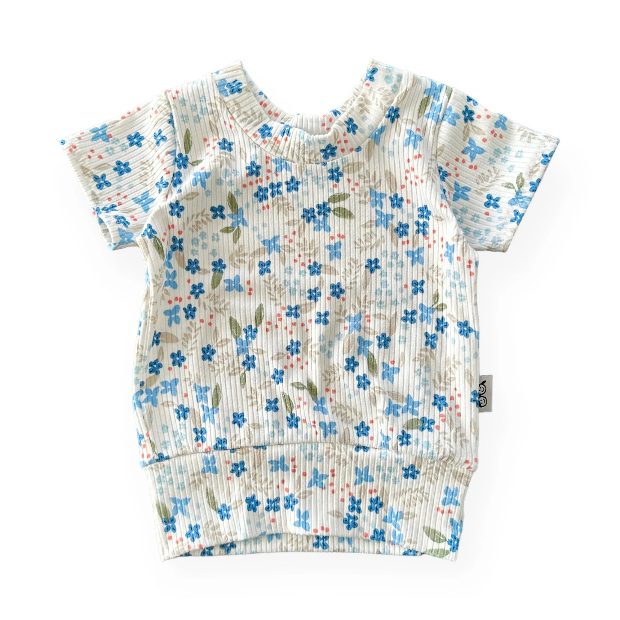 Blue Tone Dainty Flowers on White Ribbed Summer Lounge Set