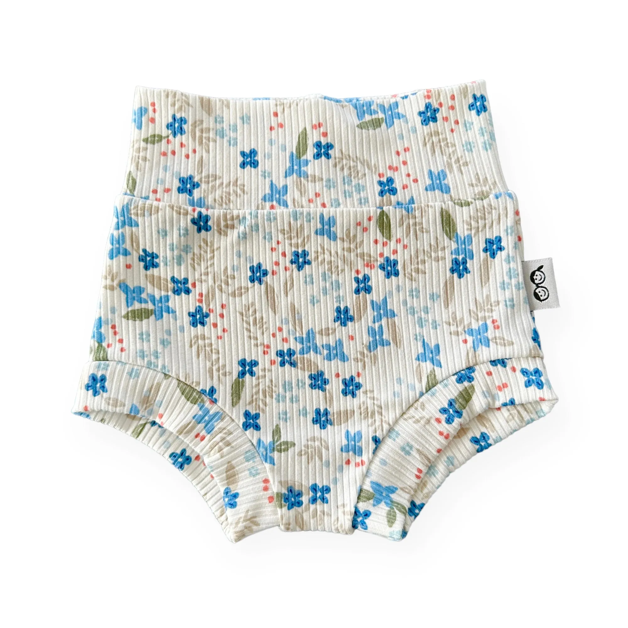 Blue Tone Dainty Flowers on White Ribbed Summer Lounge Set