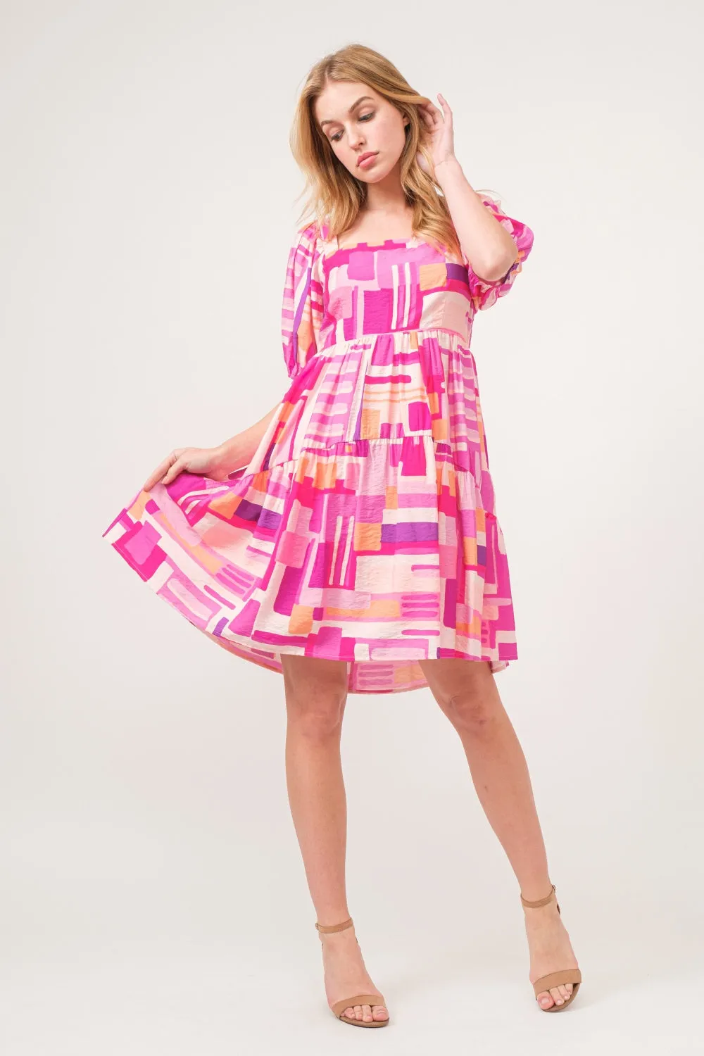 Blue Zone Planet |  And The Why Color Block Puff Sleeve Dress