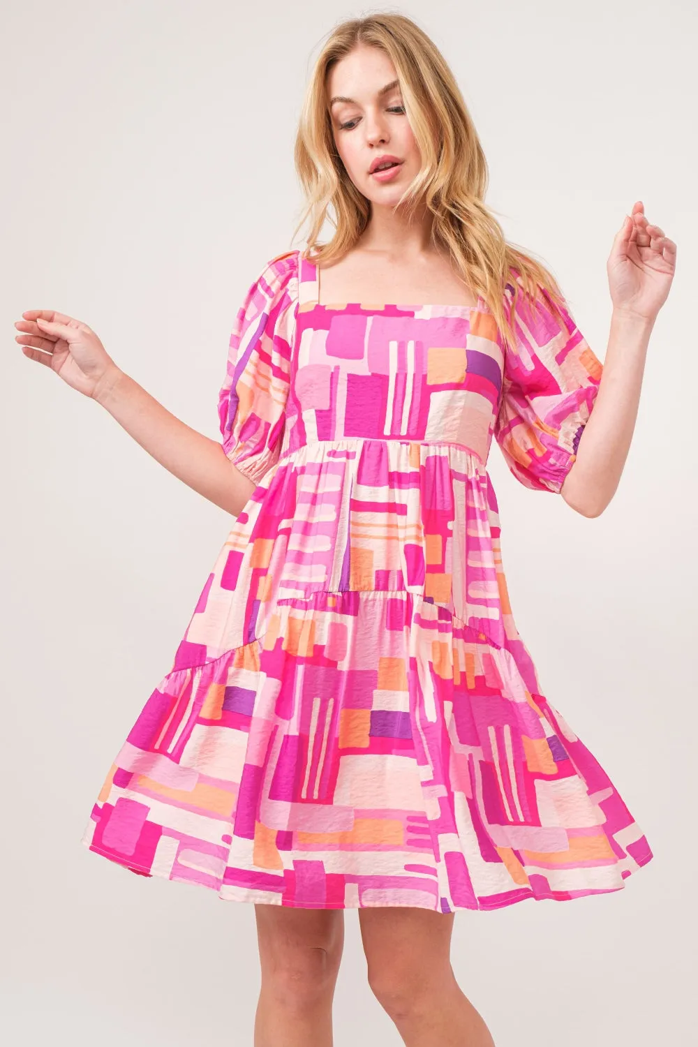 Blue Zone Planet |  And The Why Color Block Puff Sleeve Dress