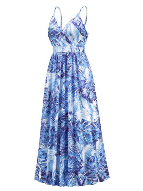 Blue Zone Planet |  Bohemian Printed Long Dress Sexy V Neck Sling Dress