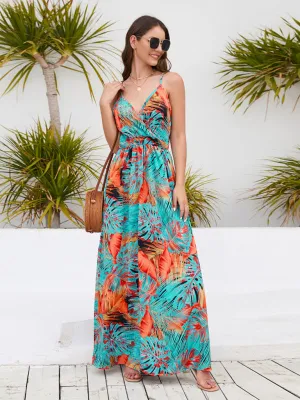 Blue Zone Planet |  Bohemian Printed Long Dress Sexy V Neck Sling Dress