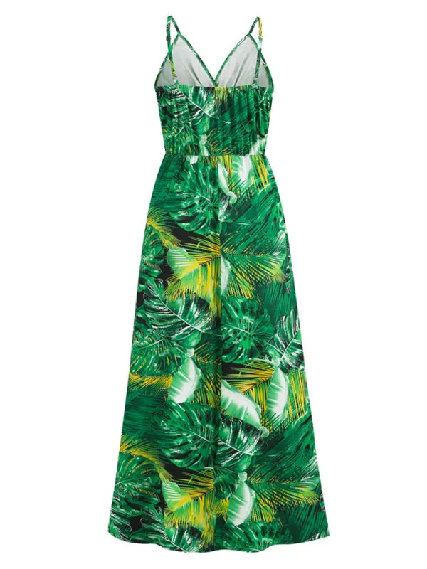 Blue Zone Planet |  Bohemian Printed Long Dress Sexy V Neck Sling Dress