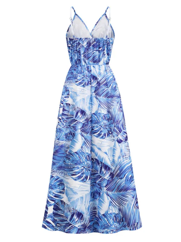 Blue Zone Planet |  Bohemian Printed Long Dress Sexy V Neck Sling Dress
