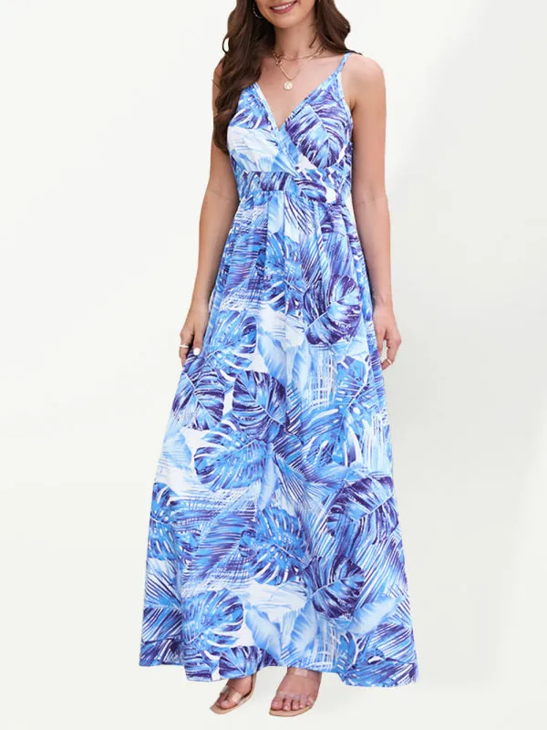Blue Zone Planet |  Bohemian Printed Long Dress Sexy V Neck Sling Dress