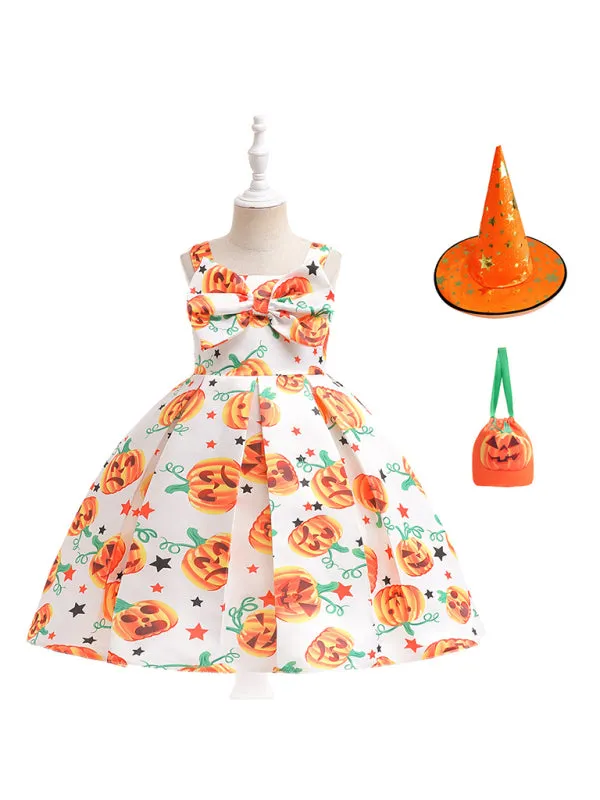 Blue Zone Planet |  Halloween children's clothing, girls cosplay witch pumpkin performance dress princess dress