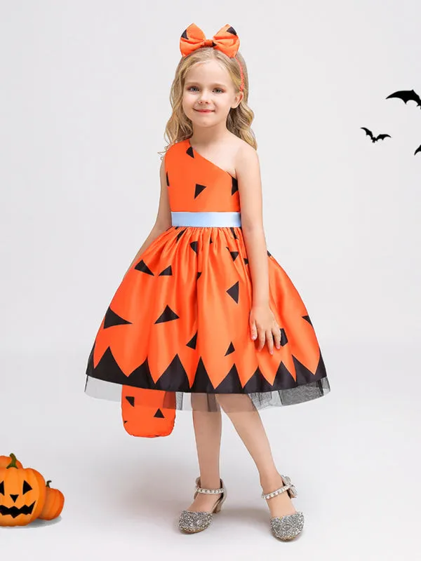 Blue Zone Planet |  Halloween children's clothing, girls cosplay witch pumpkin performance dress princess dress