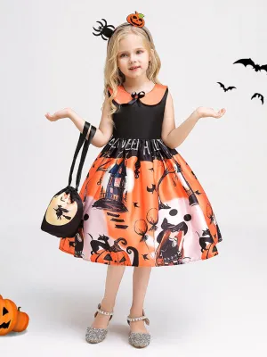 Blue Zone Planet |  Halloween children's clothing, girls cosplay witch pumpkin performance dress princess dress