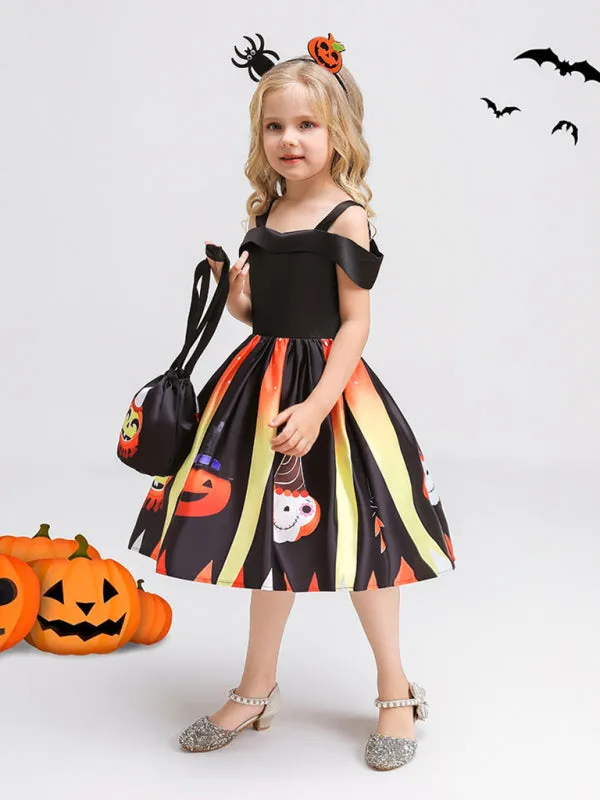 Blue Zone Planet |  Halloween children's clothing, girls cosplay witch pumpkin performance dress princess dress
