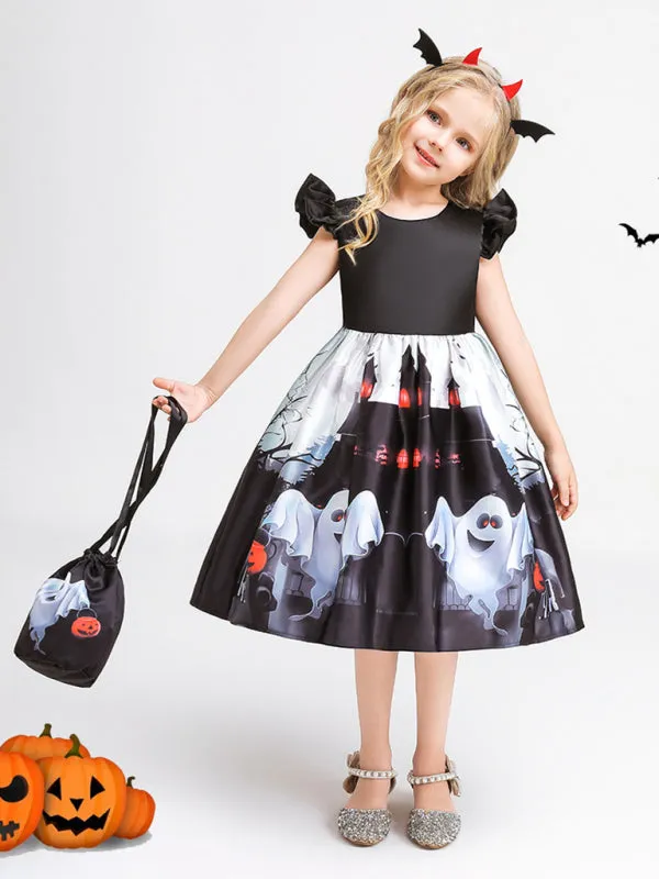 Blue Zone Planet |  Halloween children's clothing, girls cosplay witch pumpkin performance dress princess dress