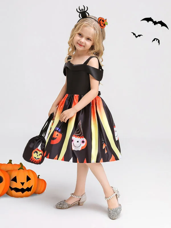 Blue Zone Planet |  Halloween children's clothing, girls cosplay witch pumpkin performance dress princess dress