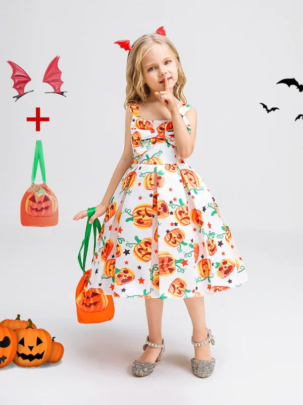 Blue Zone Planet |  Halloween children's clothing, girls cosplay witch pumpkin performance dress princess dress