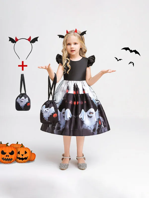 Blue Zone Planet |  Halloween children's clothing, girls cosplay witch pumpkin performance dress princess dress