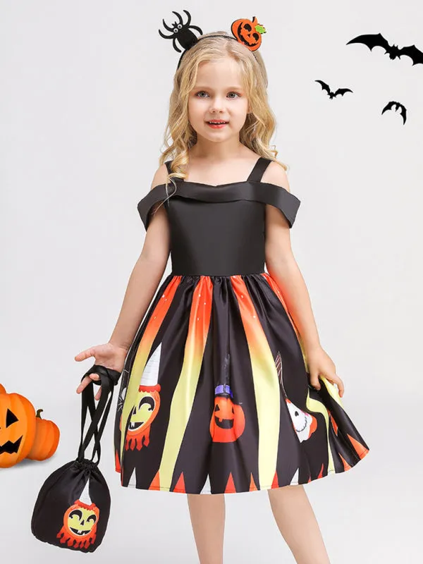 Blue Zone Planet |  Halloween children's clothing, girls cosplay witch pumpkin performance dress princess dress