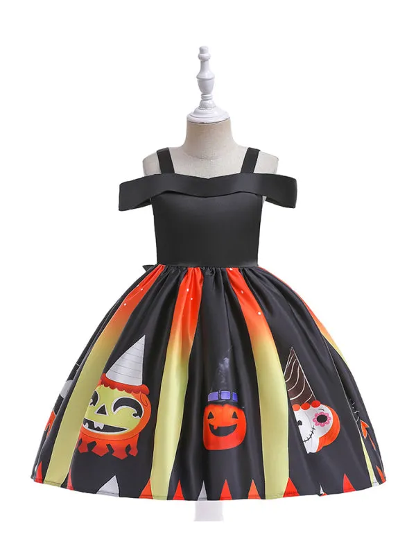 Blue Zone Planet |  Halloween children's clothing, girls cosplay witch pumpkin performance dress princess dress