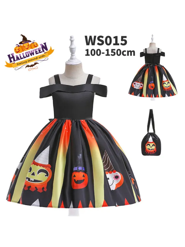 Blue Zone Planet |  Halloween children's clothing, girls cosplay witch pumpkin performance dress princess dress
