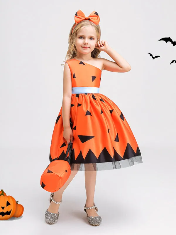 Blue Zone Planet |  Halloween children's clothing, girls cosplay witch pumpkin performance dress princess dress