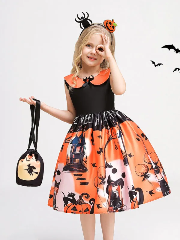 Blue Zone Planet |  Halloween children's clothing, girls cosplay witch pumpkin performance dress princess dress