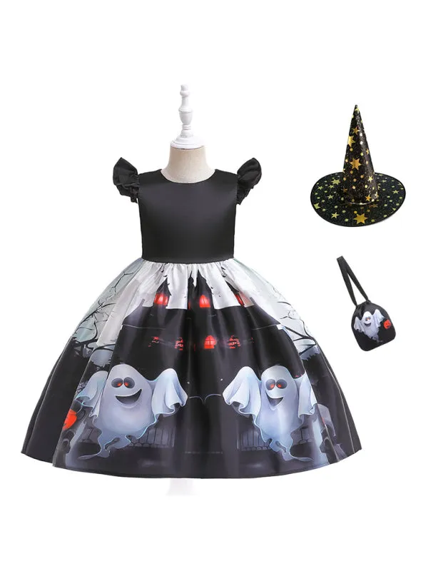 Blue Zone Planet |  Halloween children's clothing, girls cosplay witch pumpkin performance dress princess dress