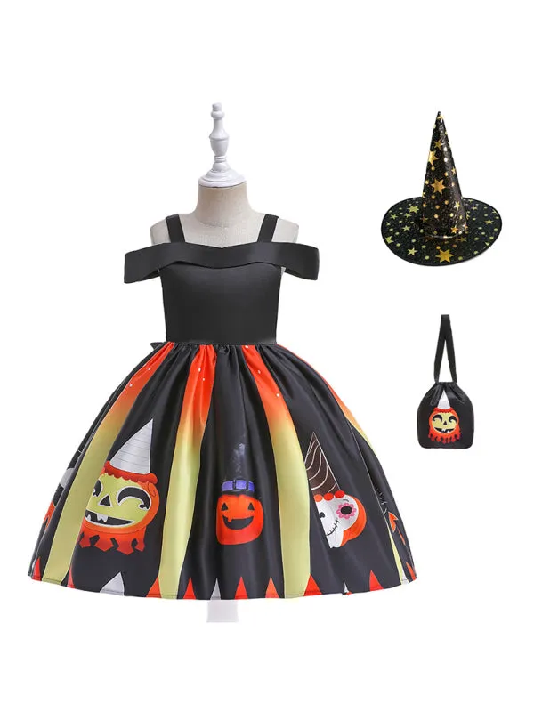 Blue Zone Planet |  Halloween children's clothing, girls cosplay witch pumpkin performance dress princess dress