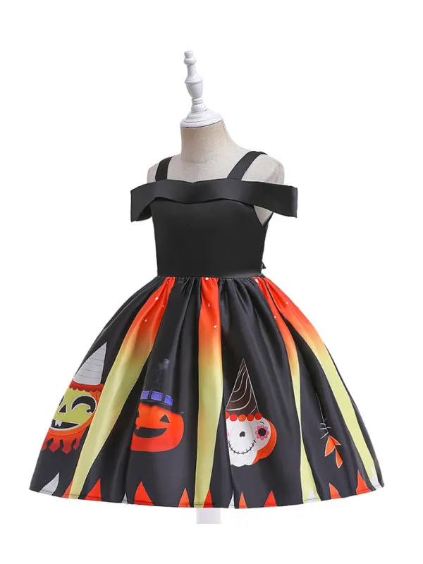 Blue Zone Planet |  Halloween children's clothing, girls cosplay witch pumpkin performance dress princess dress