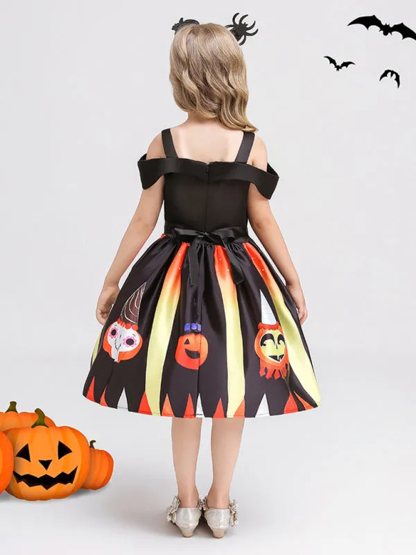 Blue Zone Planet |  Halloween children's clothing, girls cosplay witch pumpkin performance dress princess dress