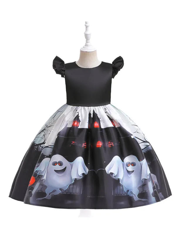 Blue Zone Planet |  Halloween children's clothing, girls cosplay witch pumpkin performance dress princess dress