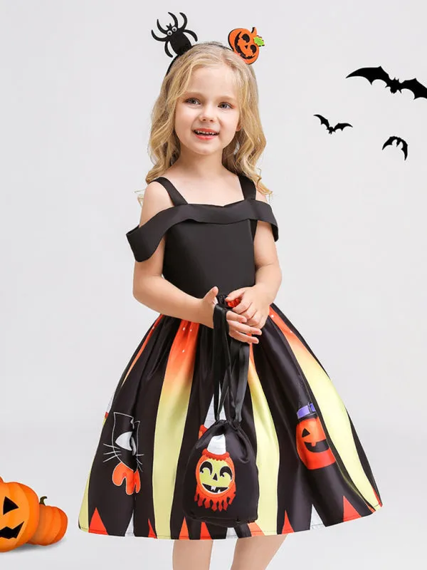 Blue Zone Planet |  Halloween children's clothing, girls cosplay witch pumpkin performance dress princess dress