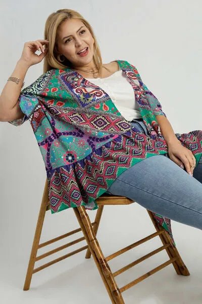 Bohemian Beauty Mixed Print Ruffle Hem Open Front Cover Up