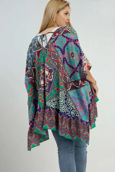Bohemian Beauty Mixed Print Ruffle Hem Open Front Cover Up