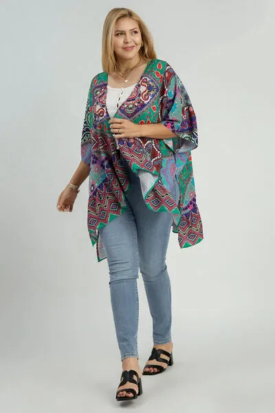 Bohemian Beauty Mixed Print Ruffle Hem Open Front Cover Up