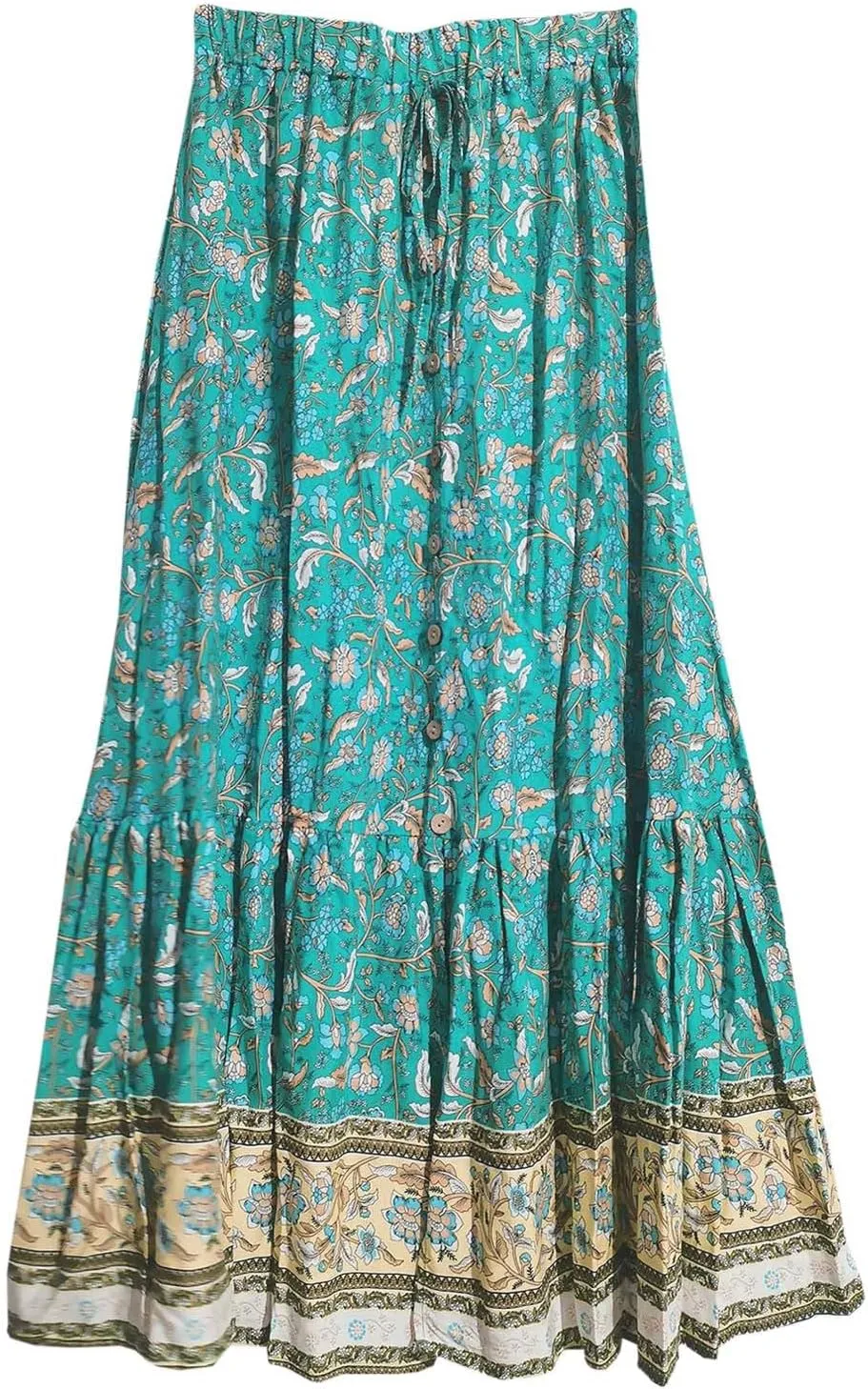 Boho Maxi Skirt Summer Vacation Casual High Elastic Waist Bohemian Graphic Boha Floral Print Skirt Trendy Streetwear