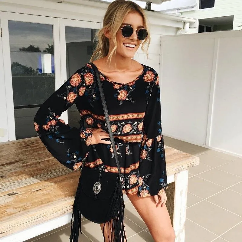 Boho Print Elegant Jumpsuit Romper Summer Beach Backless Romper