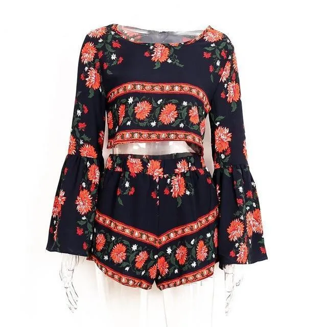 Boho Print Elegant Jumpsuit Romper Summer Beach Backless Romper
