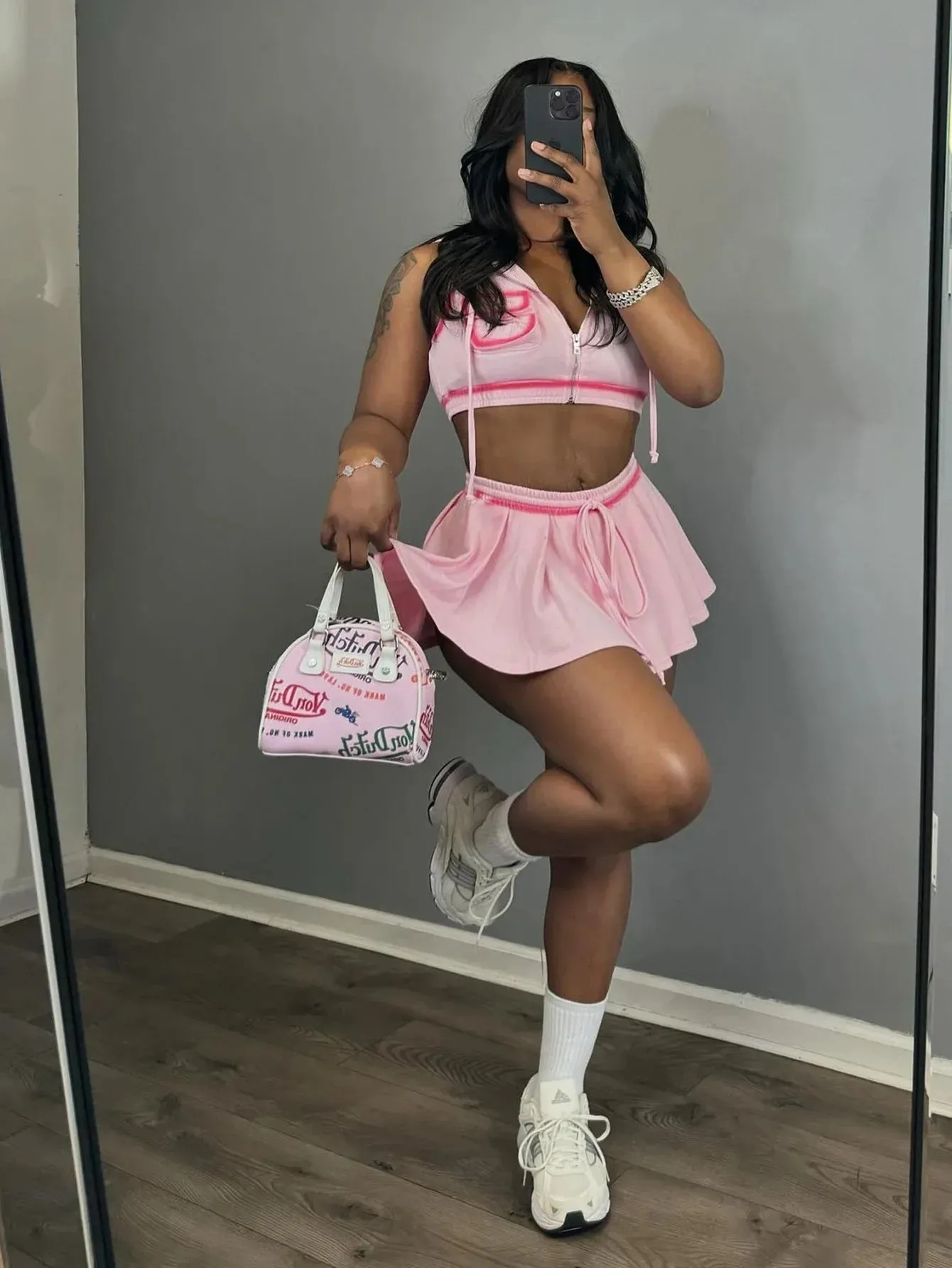 Bonnyshow Summer Hoodie Tops 2 Piece Skirt Set Women Y2K Streetwear Sexy Crop Tops Jackets Pleated Cute Dress Two Piece Set Skirts Outfits