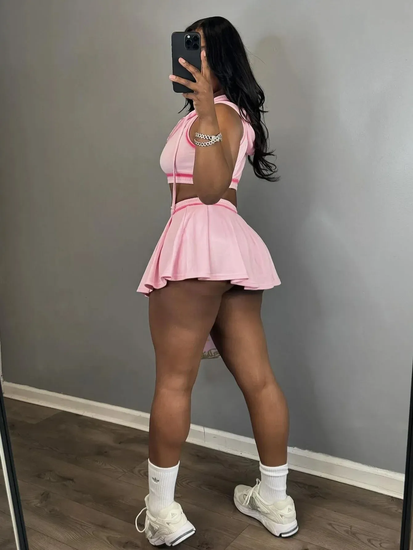 Bonnyshow Summer Hoodie Tops 2 Piece Skirt Set Women Y2K Streetwear Sexy Crop Tops Jackets Pleated Cute Dress Two Piece Set Skirts Outfits